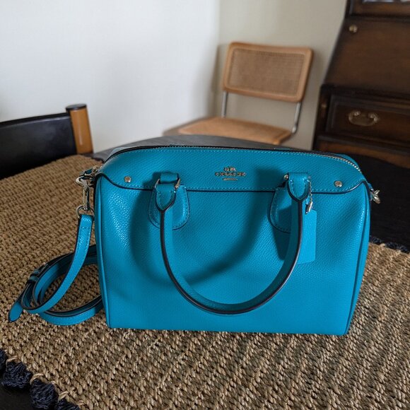 NWT Coach Leather Satchel In Turquoise - Picture 1 of 6